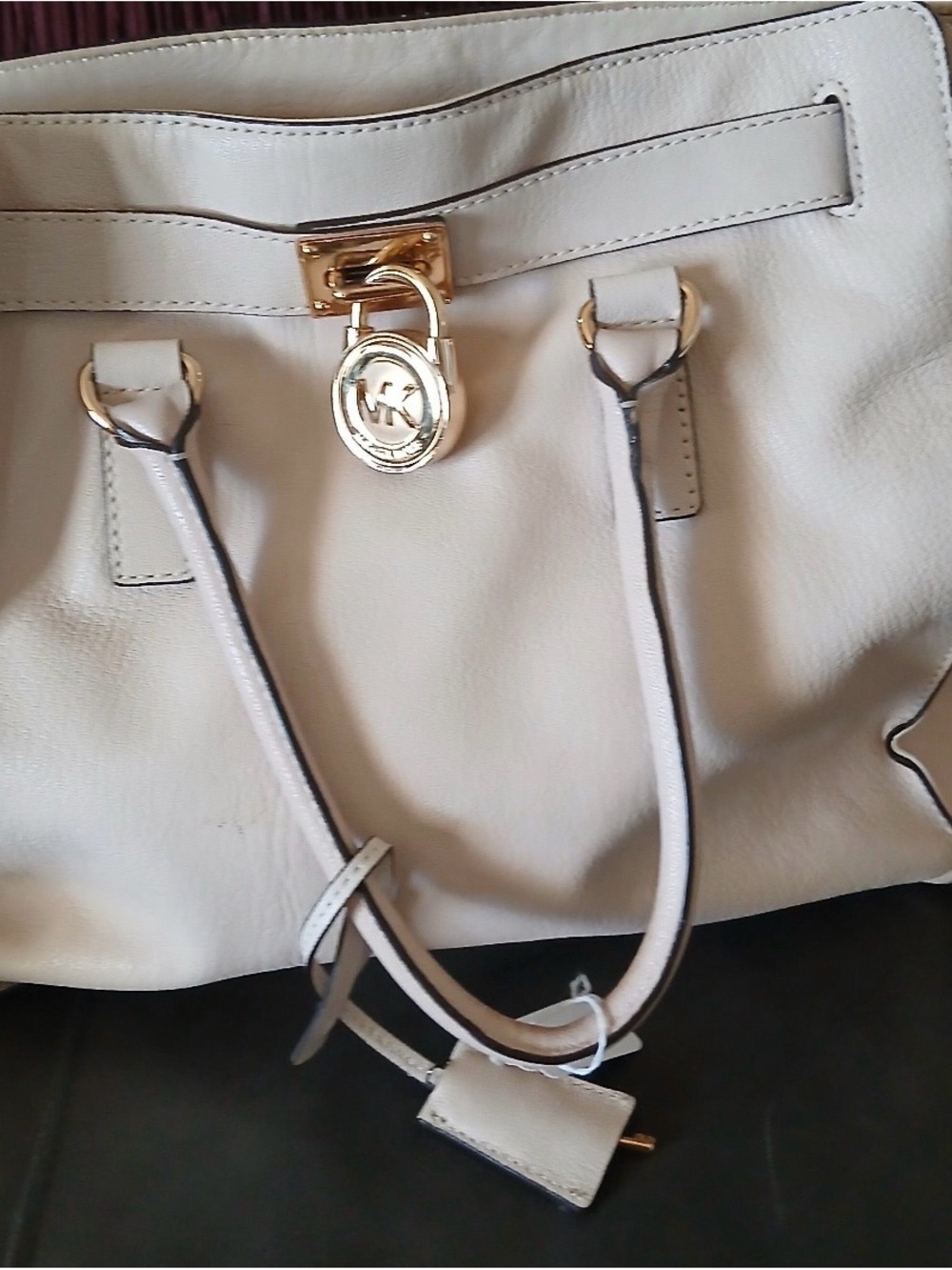 Michael Kors Cream Leather Shoulder Tote with Gold Hardware